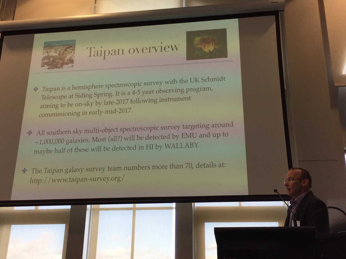 After coffee break, we're back to #SCosmos with <a href="/evil_dr_hopkins/">Andrew Hopkins</a> @AAOastro talking about <a href="/TaipanSurvey/">Taipan Survey</a>, spectroscopic survey at the UKST