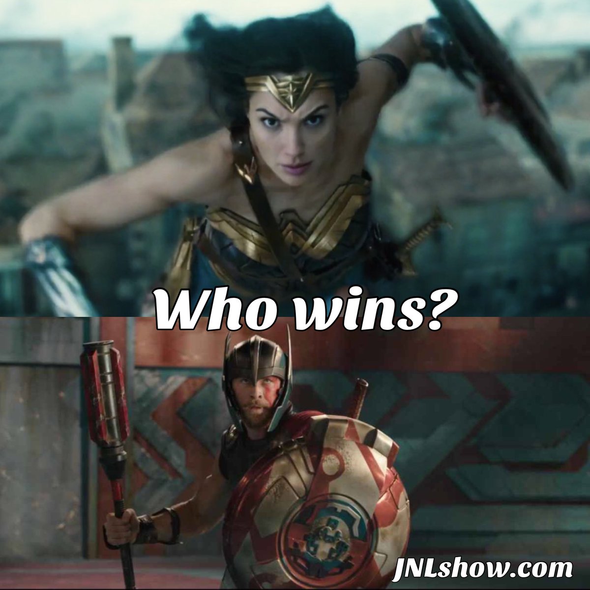 JustusNerdshow's tweet photo. #GalGadot #chrishemsworth Better film? #thorragnorok #thor #wonderwoman #dceu #marvel #mceu #DC #filmfan #podcast #jnl #justusnerdsleague https://t.co/p73onQcC7i