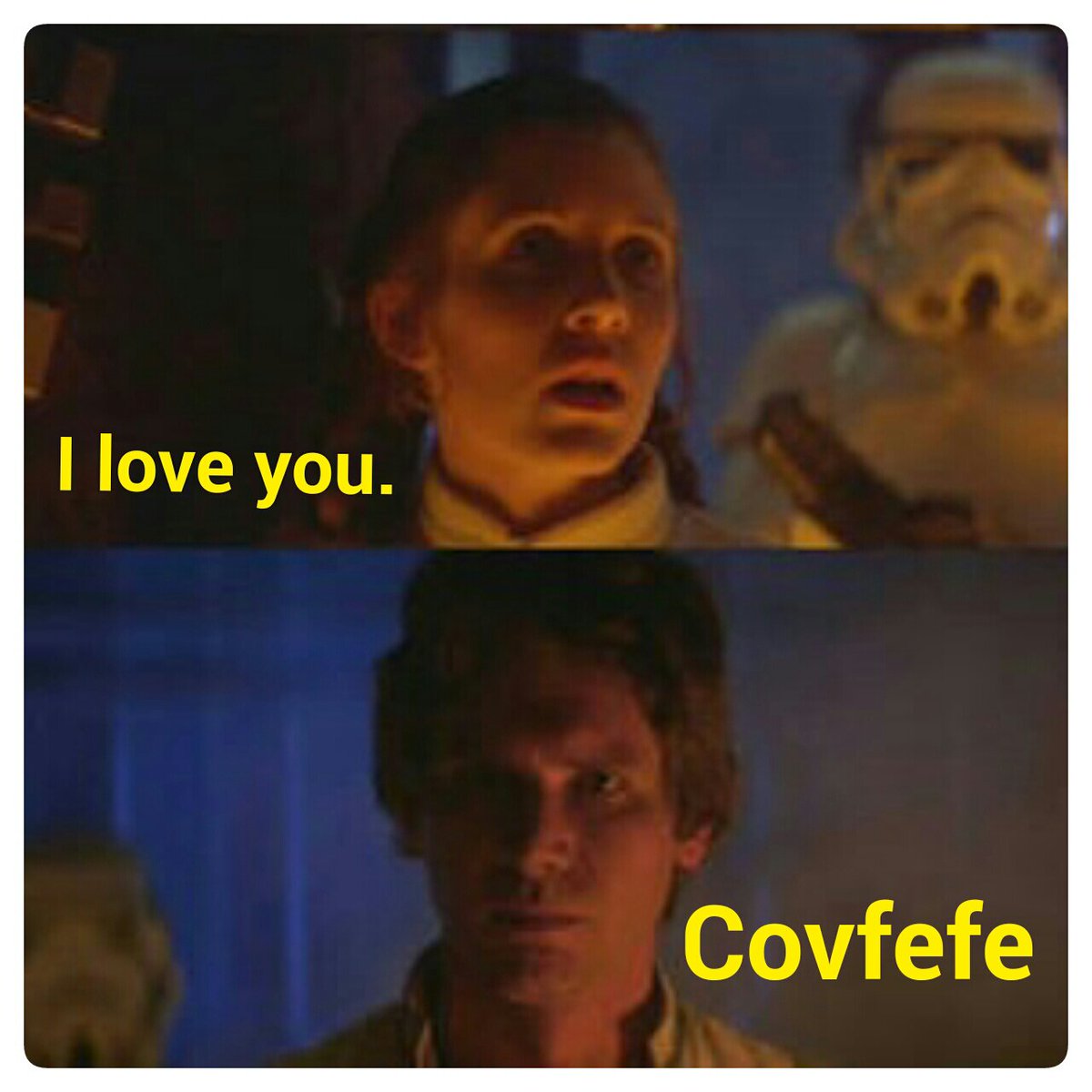 SchanDaughnesey's tweet photo. One of my favorite moments in cinema history... #StarWars #hanandleia #Covfefe https://t.co/8KkEn6RF5k