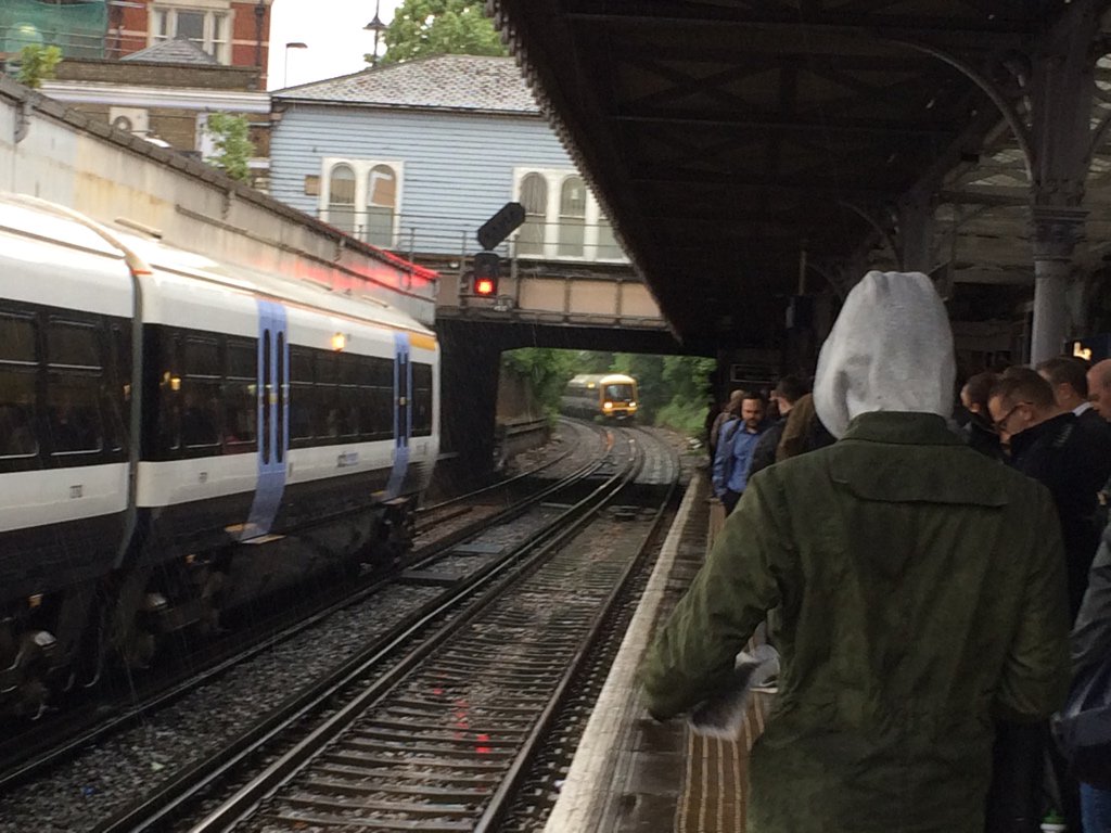 Tree on the line just outside Blackheath. 

Seven trains backed up behind apparently.

Announcement: “trains passing may cause turbulence”…