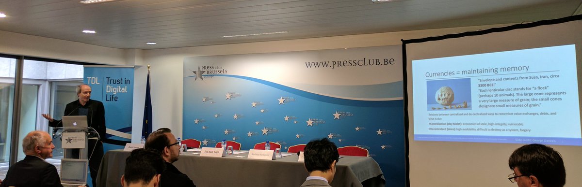 Allied4Startups's tweet photo. The building blocks for #blockchain all were invented before the 1990s - Bart Preneel at @New_Europe #TrustinDigital https://t.co/FTSaN3jVdc