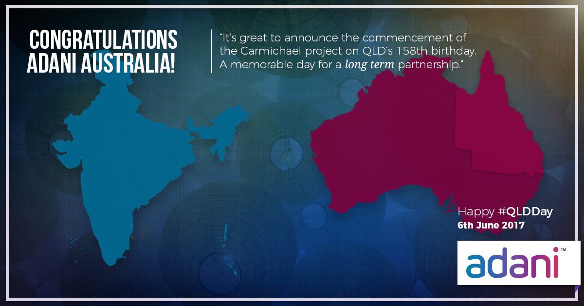 Proud to announce the commencement of the Carmichael project on QLD s 158th birthday. Happy 