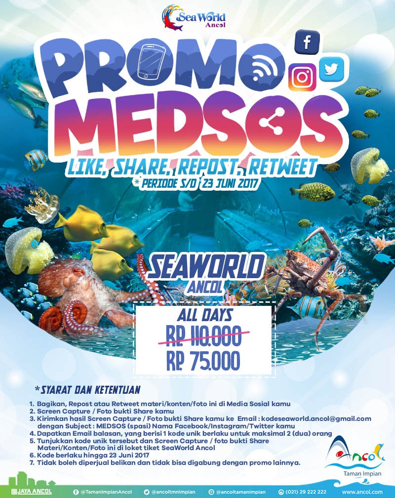 ancoltmnimpian's tweet photo. Promo MEDSOS dan Like Fanpage SeaWorld Ancol cek syarat dan ketentuan di https://t.co/M0Wa1gG1xM https://t.co/38jYJaCXFB