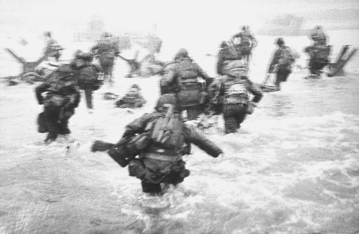 American warriors moving ashore, Omaha Beach, D-Day, today 1944:    #Capa