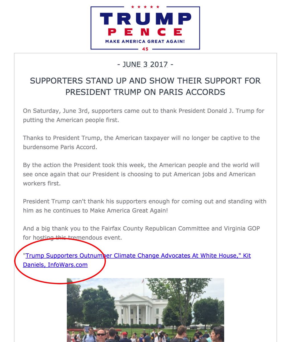 Breitbart_watch's tweet photo. The campaign staff of Donald Trump praises a demonstration by Infowars, after U.S. rejection of Paris Climate Treaty. #resist https://t.co/ct5aoLA4yD