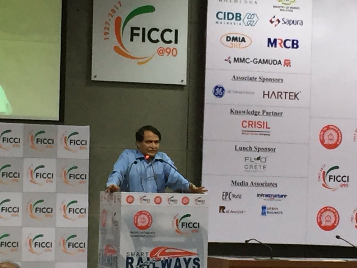 sureshpprabhu's tweet photo. Delivered Keynote Address at #SmartRailwaysConclave organised by @ficci_india.Talked about various initiatives we have taken to transform IR https://t.co/No2jDbjStv