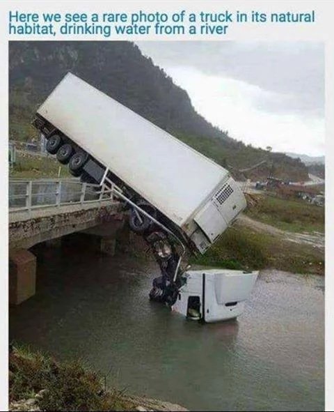 Joomlaner's tweet photo. Rare image of truck drinking water ;-) https://t.co/C5xlrY5R7D
