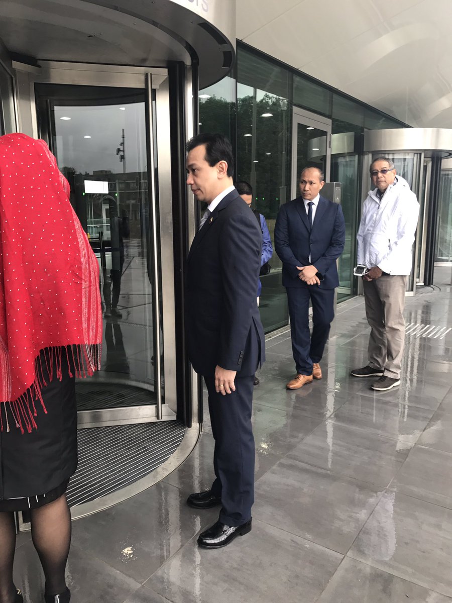 thirdyado's tweet image. Sen Trillanes and Cong Alejano arrive at ICC to file supplemental complaint vs PRRD @ABSCBNNews