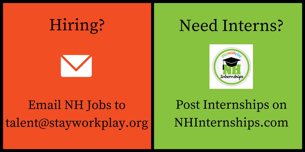 StayWorkPlay's tweet image. Please email #NH jobs to talent@stayworkplay.org &amp;amp; post internships (free!) here: bit.ly/2kMvkFF. Good luck! #NHjobs #jobs