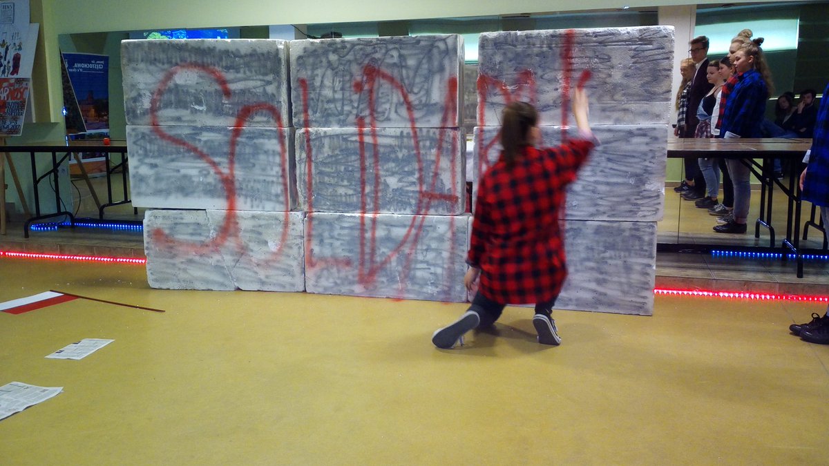 PoliErasmus's tweet photo. Sex Pistols - Holiday in the Sun- playing during student theatre production on Solidarity https://t.co/F08ID11475