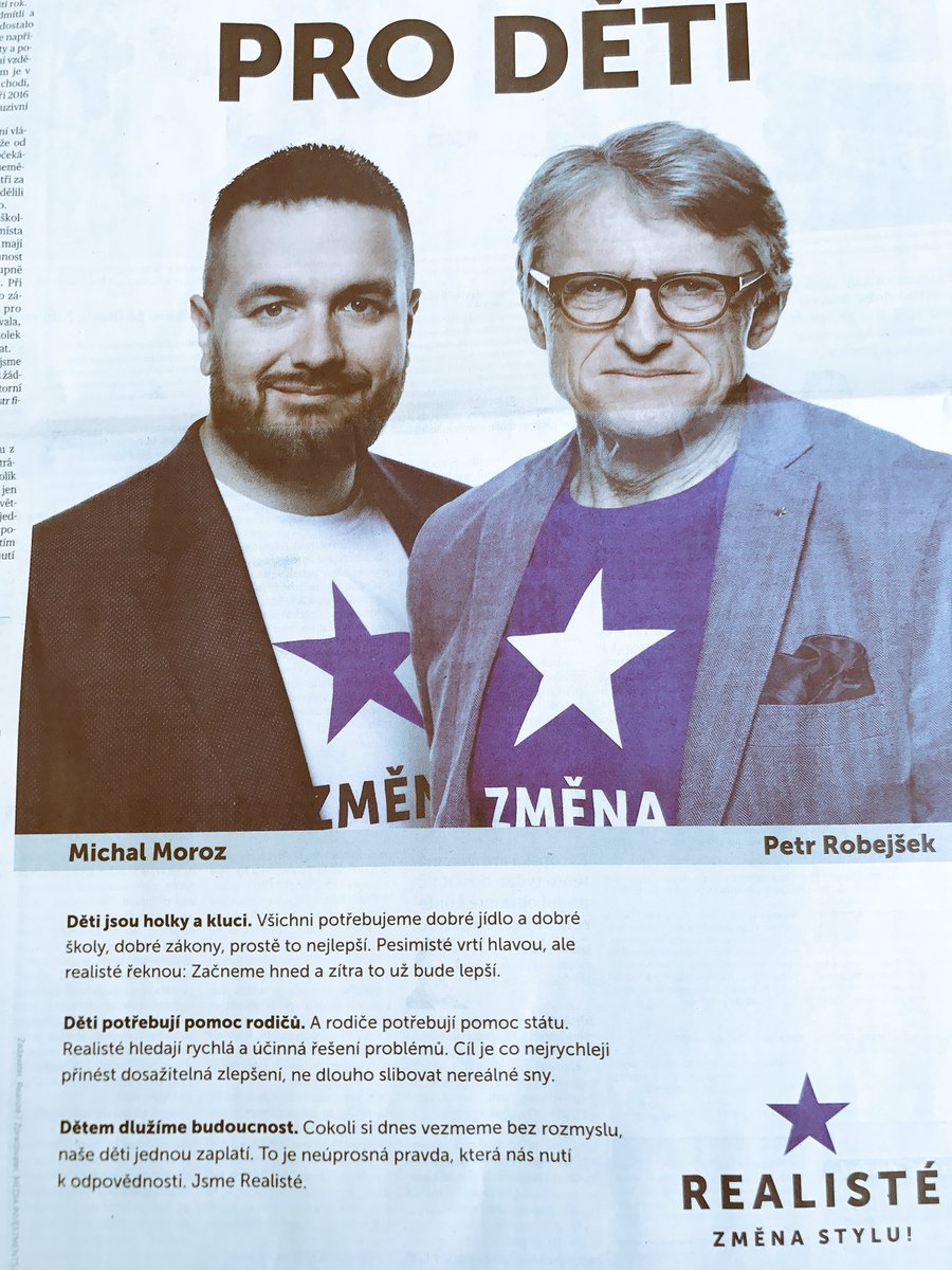 TomasZdechovsky's tweet photo. Tato reklama patri ke skutecnemu politickemu #bizard Dva strejdove v triku s hvezdou a napisem #prodeti. Asi ty sve pujdu nekam schovat 😂😂😂 https://t.co/amIVNCi0X1