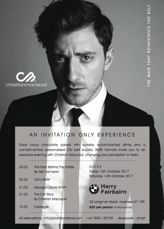 KatieMasheter's tweet image. This October @BMW (Inverness) hosts Christian MacLeod, pioneer in the art of luxury belts. Hear his remarkable story.