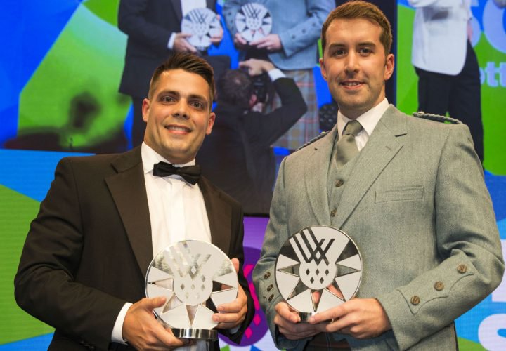 ScotStuSport's tweet photo. #SSSAwards2017 I Coach of the Year winners, Steve Tigg & Ben Higson @UofSSwim. @StirUni @stirlingunion @SportatStirling https://t.co/aMUg04ifFr