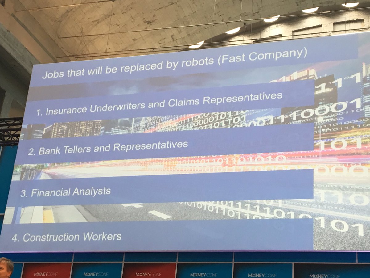 BGCambier's tweet photo. #MoneyConf #AI is already everywhere in finance: BO, UX, fraud detection, money laundering,advisory... Impact? 40% employees cut within 10yr https://t.co/6Fn1mfrpWS