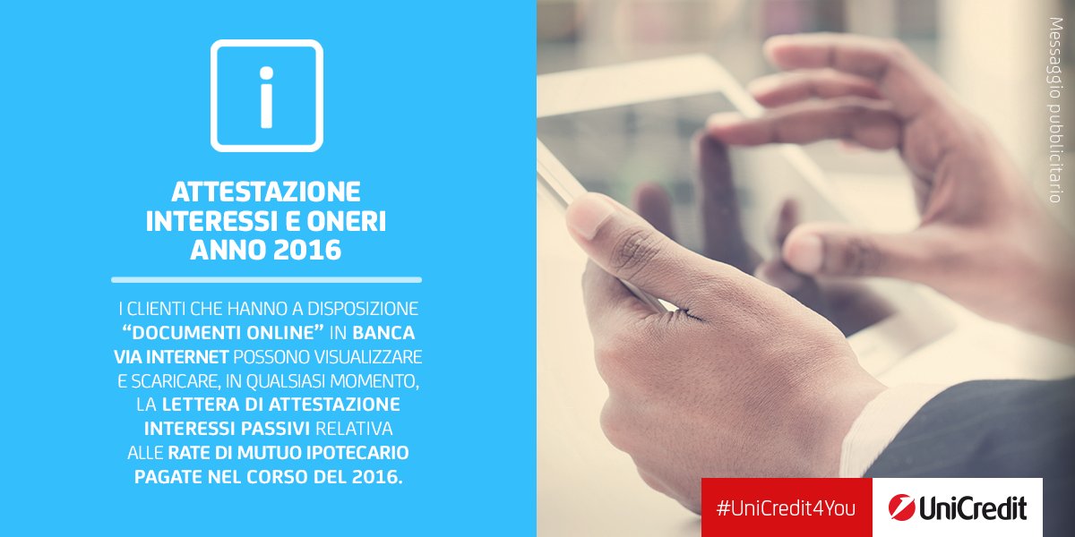 Unicredit italia on twitter: scarica la lettera di attestazione ... Attestazione interessi passivi mutuo