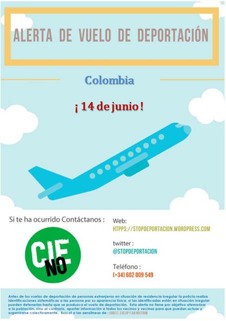 Stopdeportacion's tweet photo. || #ALERTAVUELO || 14/06/2017 con destino #Colombia  #VueloVerguenza   #StopDeportación +Info https://t.co/GCOwt7IlWB https://t.co/bpVz7pCW8M