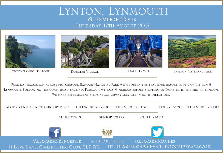 Travel with us on Thursday 17th August for a Lynton, Lynmouth &amp; Exmoor Tour #traveltuesday #coachtravel