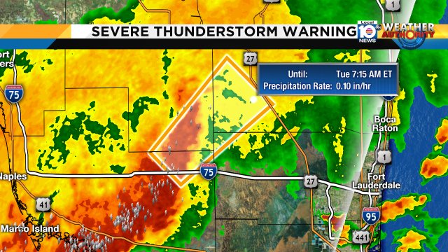 Severe Thunderstorm Warning for NW Broward County until 7:15AM. Watch Local10 for more. https://t.co/jVIpGFmUbt
