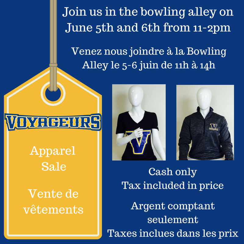 LUrecreation's tweet photo. @LaurentianU There is still lots of awesome Voyageurs swag left! We will be set up in the bowling alley again today from 11-2! #Voyageurs https://t.co/I3NHJ6Uojq