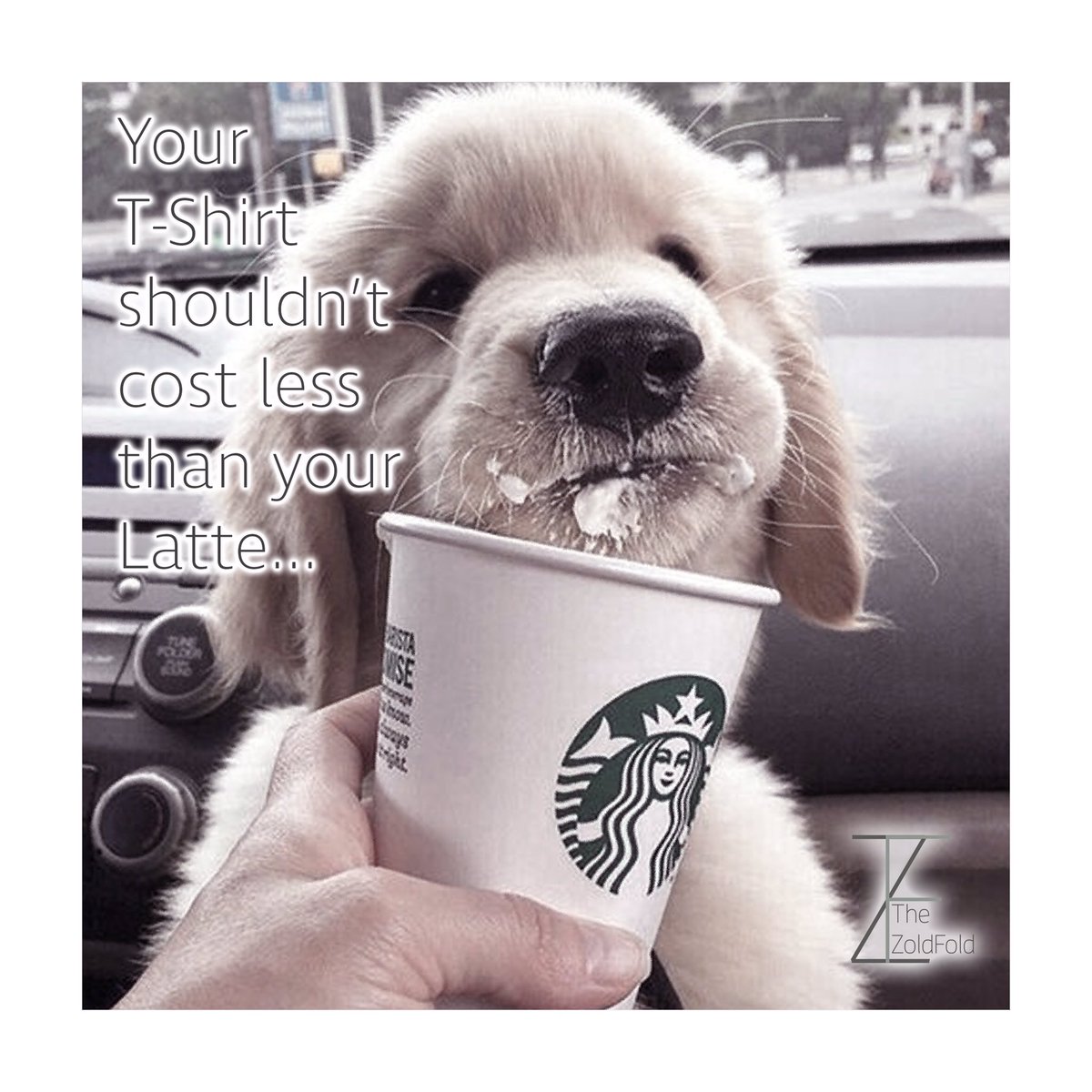 TheZoldFold's tweet photo. Your tee shouldn't cost less than your latte ☕️🖤🐶 #ethicalhour #consciousfashion #whitetee https://t.co/VDJnpNjSEn