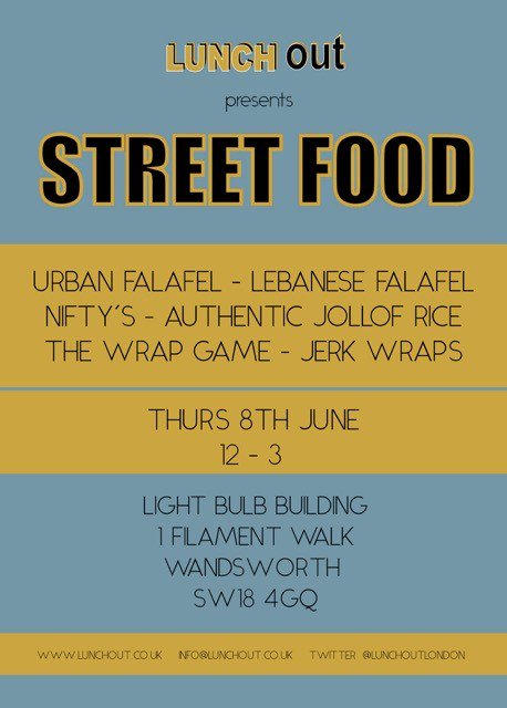 It's confirmed we have <a href="/Niftys_ldn/">Nifty's</a> <a href="/urbanfalafel1/">Urban Falafel</a> &amp; <a href="/TheWrapGameLDN/">The Wrap Game LDN</a> for this Thursday! <a href="/lunchoutlondon/">Lunchout</a> we look forward to it! #Wandsworth