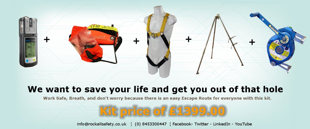 RockallSafety's tweet photo. We will save your life - Escape Kit for Β£1399
#confinedspace #CF10 #harness #tripod #fallarrest #Gsaver #safety #SafetyEquipment #offer https://t.co/5vHE3dyUf1