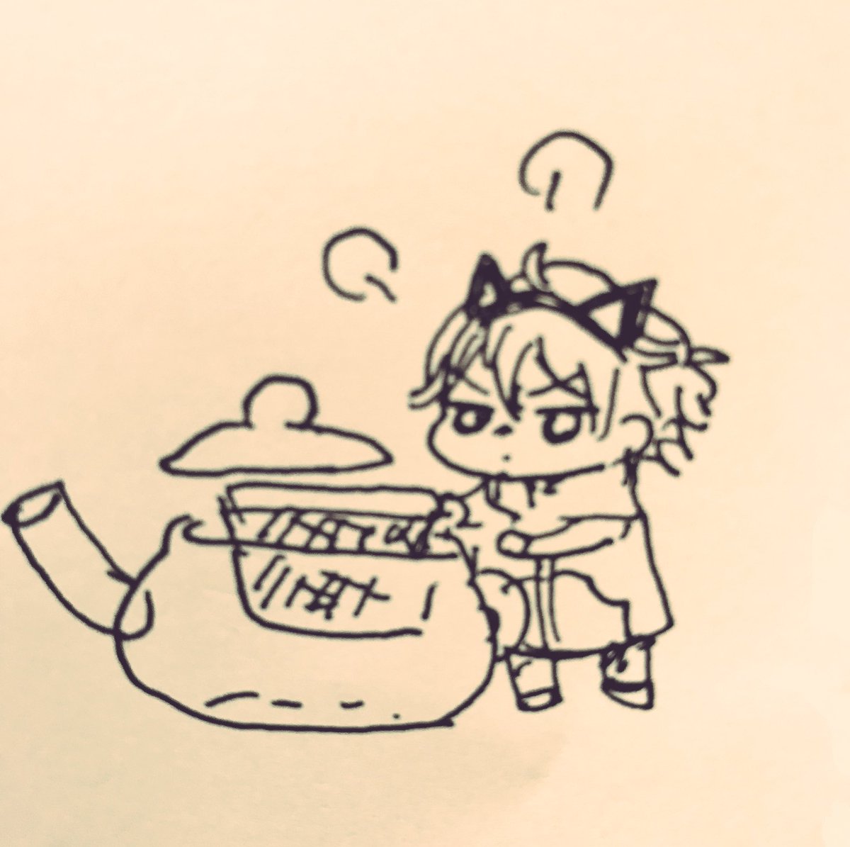 「家で作業してる時はお茶を淹れて飲んでるんですけど、最近ティーポット?の中の銀色の」|晴屋うまこのイラスト