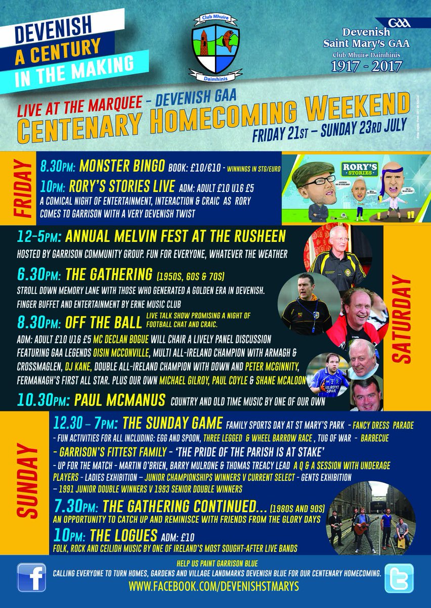 DevenishGAA's tweet photo. Our Centenary Homecoming Weekend plans are finalised with something for everyone in this: https://t.co/uVRB5w7g4k  #Devenish100 https://t.co/VaASpKULzq