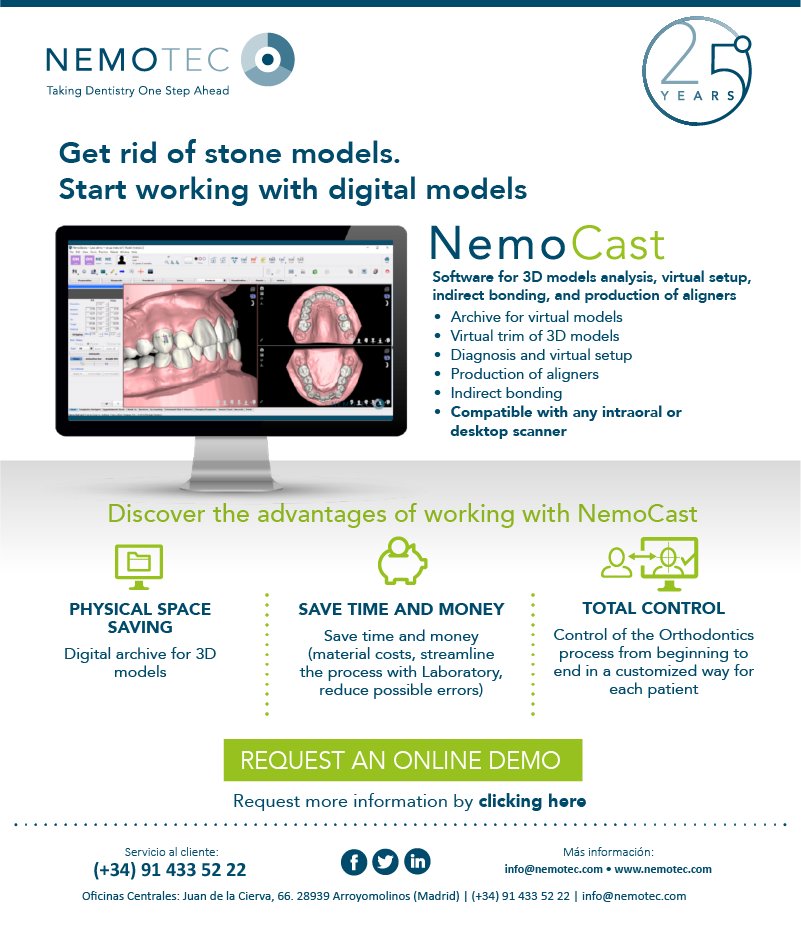 nemotec's tweet image. #NemoCast, Software for 3D model Analysis, #virtualSetup, #indirectbonding and more!
Ask for your free online Demo: nemotec.com/es/software/de…