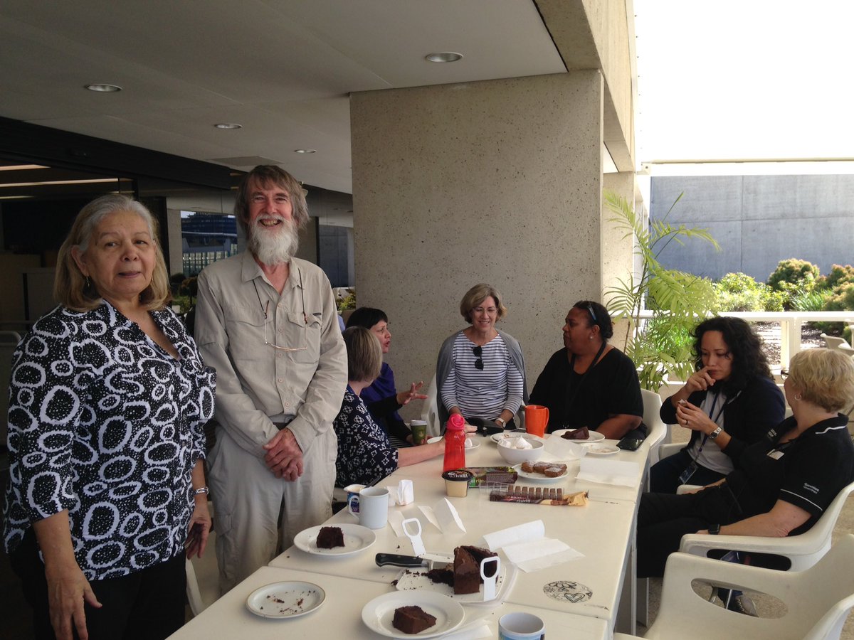 PatJWilliamson's tweet photo. Networking over morning tea at @qldmuseum with chocolate cake and former colleagues https://t.co/pLd7Bdq7KY