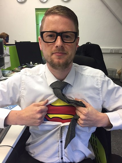 JMDADesign's tweet photo. Our very own CAD Engineer Chris Lester has dressed as #Superhero Clark Kent AKA #Superman for today's superhero day! #carsafetyweek https://t.co/8f6bL4bqKw