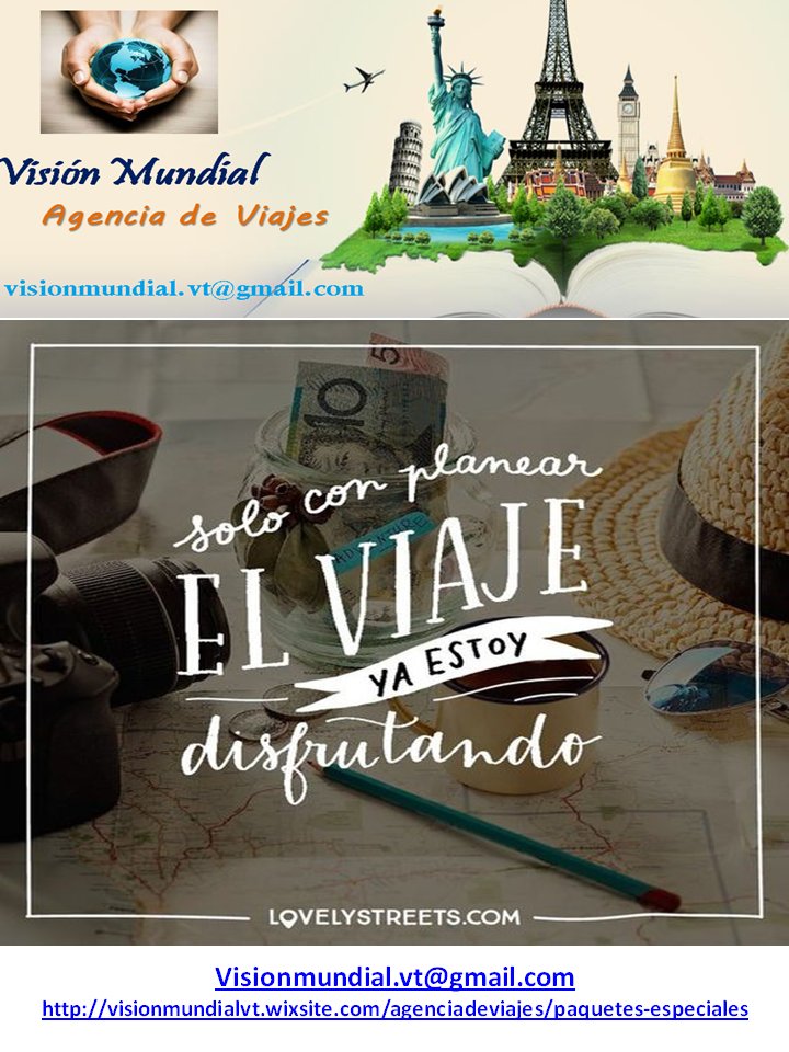 VISIONMUNDIAL1's tweet photo. Disfruta planificando tu #Viaje #Turismo #planificacion #Suenos #VidaYEstilo #Venezuela #Visionmundial1 #acciones #Exitos #6JUNIO #VMTips https://t.co/w2eabpRhy3