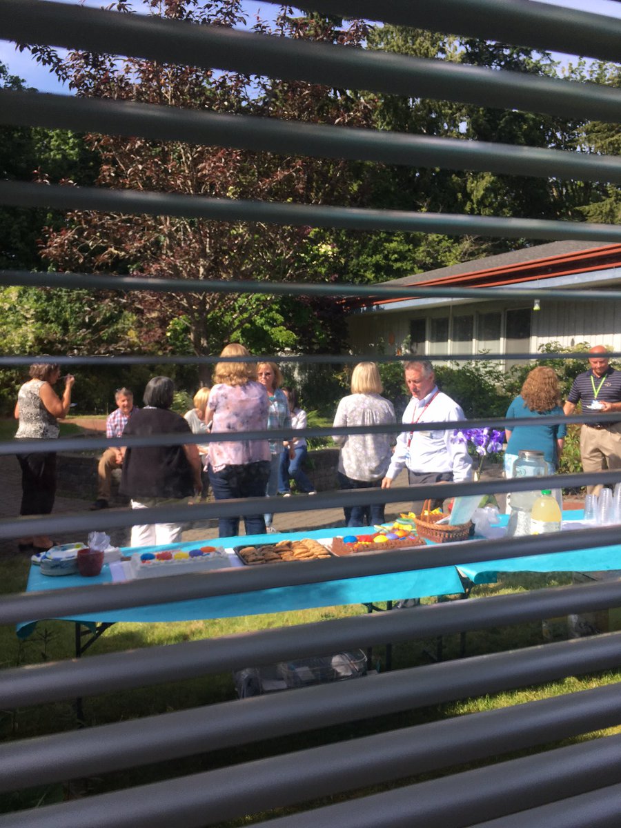 Teachers use the garden after school to say goodbye to Mrs Crisman.  She is really going to miss this place!