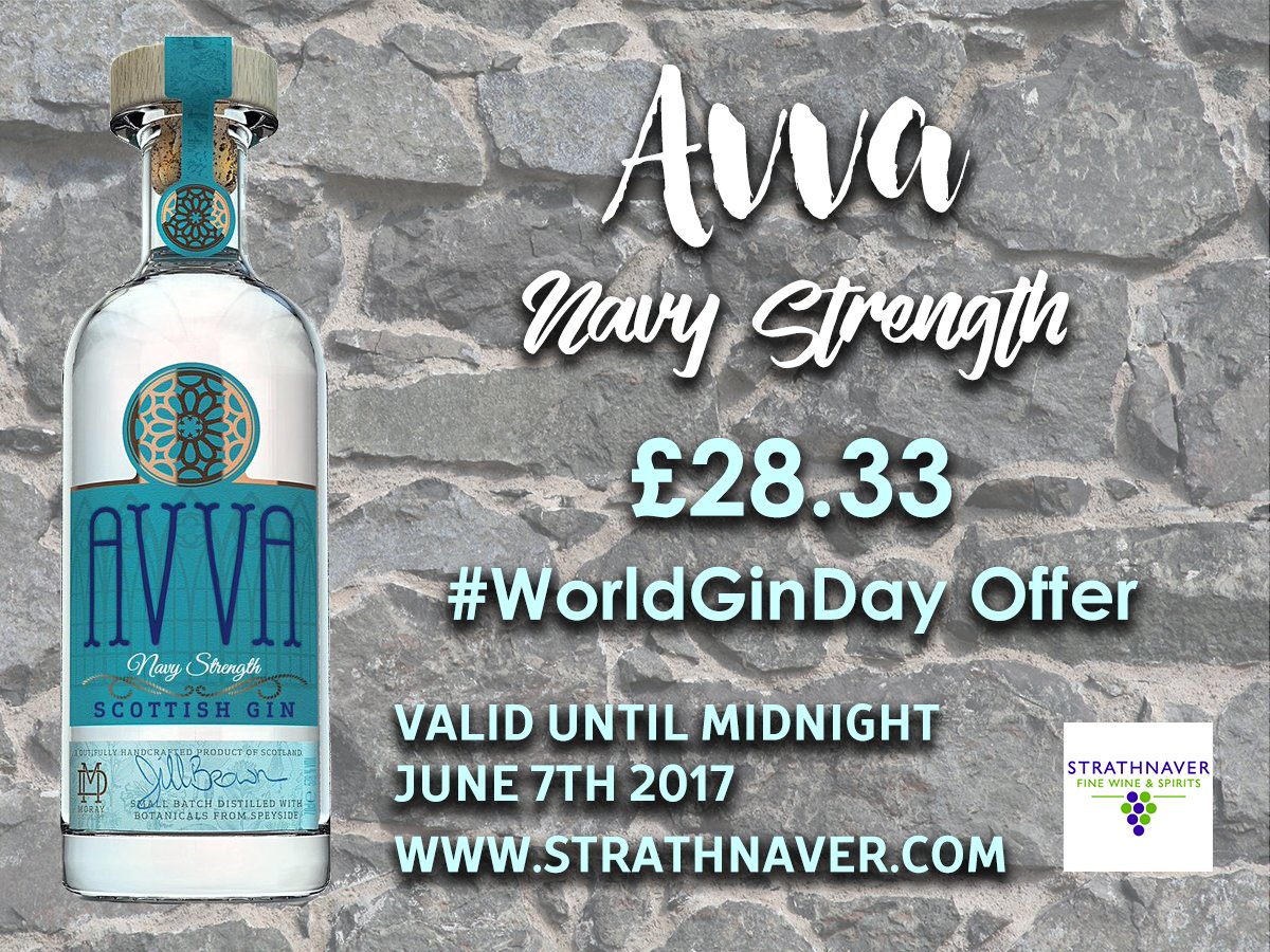 strathnaverwine's tweet photo. Today's #WorldGinDay promotion is the fabulous #NavyStrength from @AvvaScottishGin
On offer for £28.33 per bottle until midnight tonight! https://t.co/V7sXcJRqj9