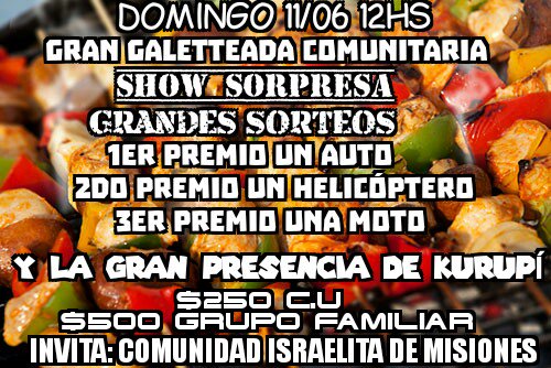KurupiMisiones's tweet photo. Este Domingo estaré presente en La Comunidad Israelita de Misiones @MacabiMisiones en la #GaletteadaComunitaria https://t.co/mTOS7mKZlZ
