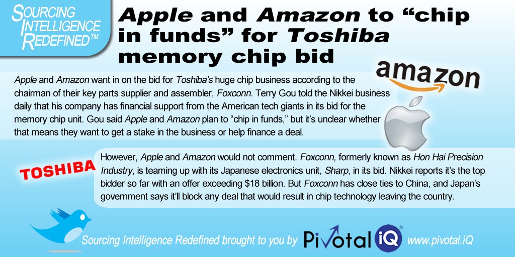 #Foxconn says <a href="/Apple/">Apple</a> and <a href="/amazon/">Amazon</a> back <a href="/toshiba/">Toshiba</a> chip unit bid - Foxconn chairman says #Apple and #Amazon plan to “chip in funds”.