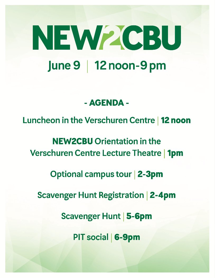 Are you New 2 CBU this Spring/Summer? We want to meet you! Join us on June 9 for an orientation day: bit.ly/2s0bn1q #FutureCBU