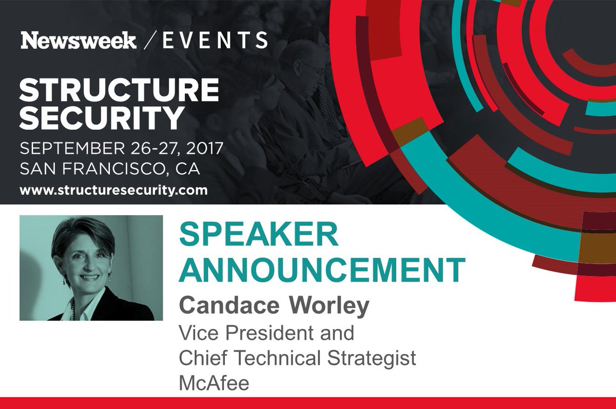 StructureSeries's tweet image. Candace Worley, VP and Chief Technical Strategist @McAfee  will be speaking at @security_conf #StructureSecurity #Conf #CyberSecurity #Data