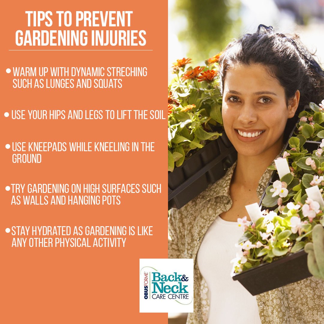 BackandNeck's tweet photo. Don't let your love for gardening come at a cost! Our #InjuryPrevention #tips help you do what you love, #PainFree!  #Gardening #BackPain https://t.co/3JrlSaVvQ8