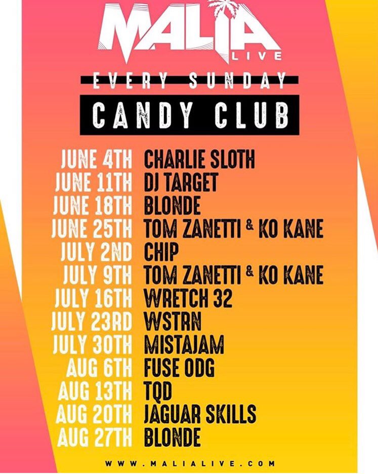 Sundays at candy club are now in full swing and <a href="/CharlieSloth/">Charlie Sloth</a> has already been &amp; had a HUGE show!
Get your tickets: malialive.com
