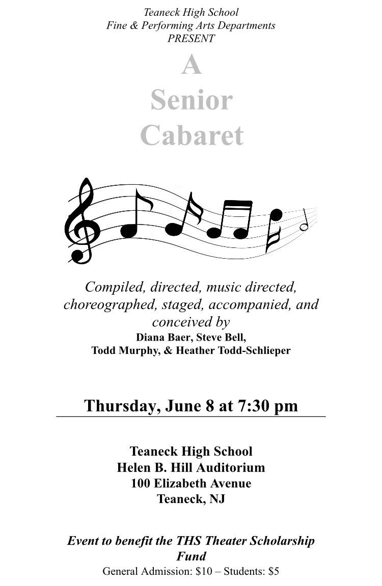 Come see the talents of senior performing arts students in the THS Senior Cabaret Thursday, June 8 at 7:30 pm!