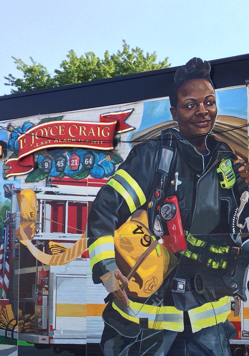 muralarts's tweet photo. #MuralUpdate: The beautiful mural, by Nathaniel Lee, honoring Lt. Joyce Craig is almost fully installed! Dedication: https://t.co/z5S183qmjB https://t.co/CwPP0RSeGf