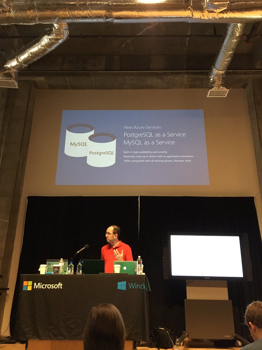 ashbhatia's tweet photo. @azure now had #postgreSQL and #MySQL as service on Azure @scottgu #decodeatl https://t.co/Cq52wVRe9i