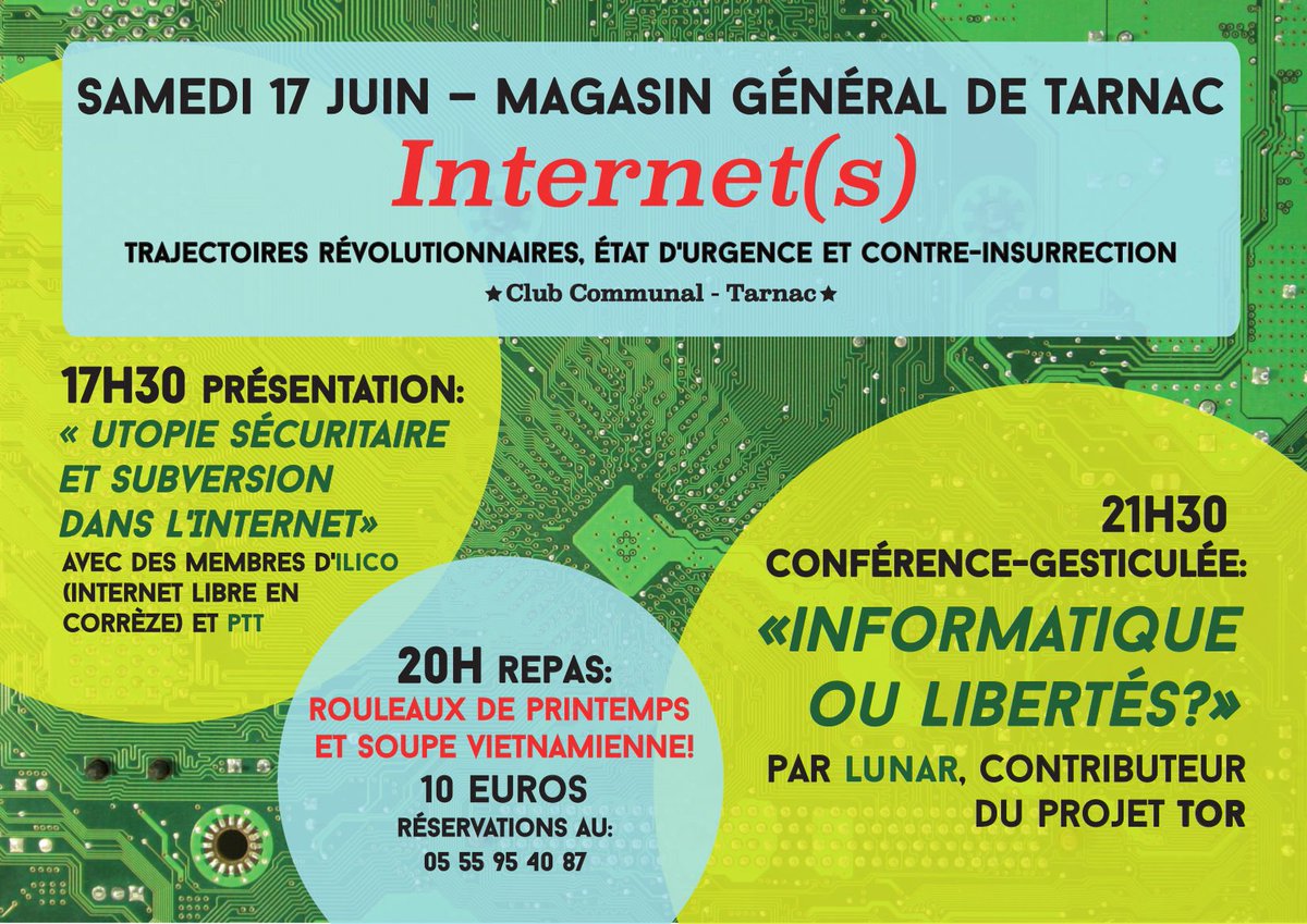 mgtarnac's tweet photo. 17 juin #Tarnac atelier-repas-conférence:"Internet(s)"-https://t.co/CggVmTAafd @taziden @ilicoorg @EchoCorreze @RVassiviere  @montagnetulle https://t.co/yVmbOQjbrv