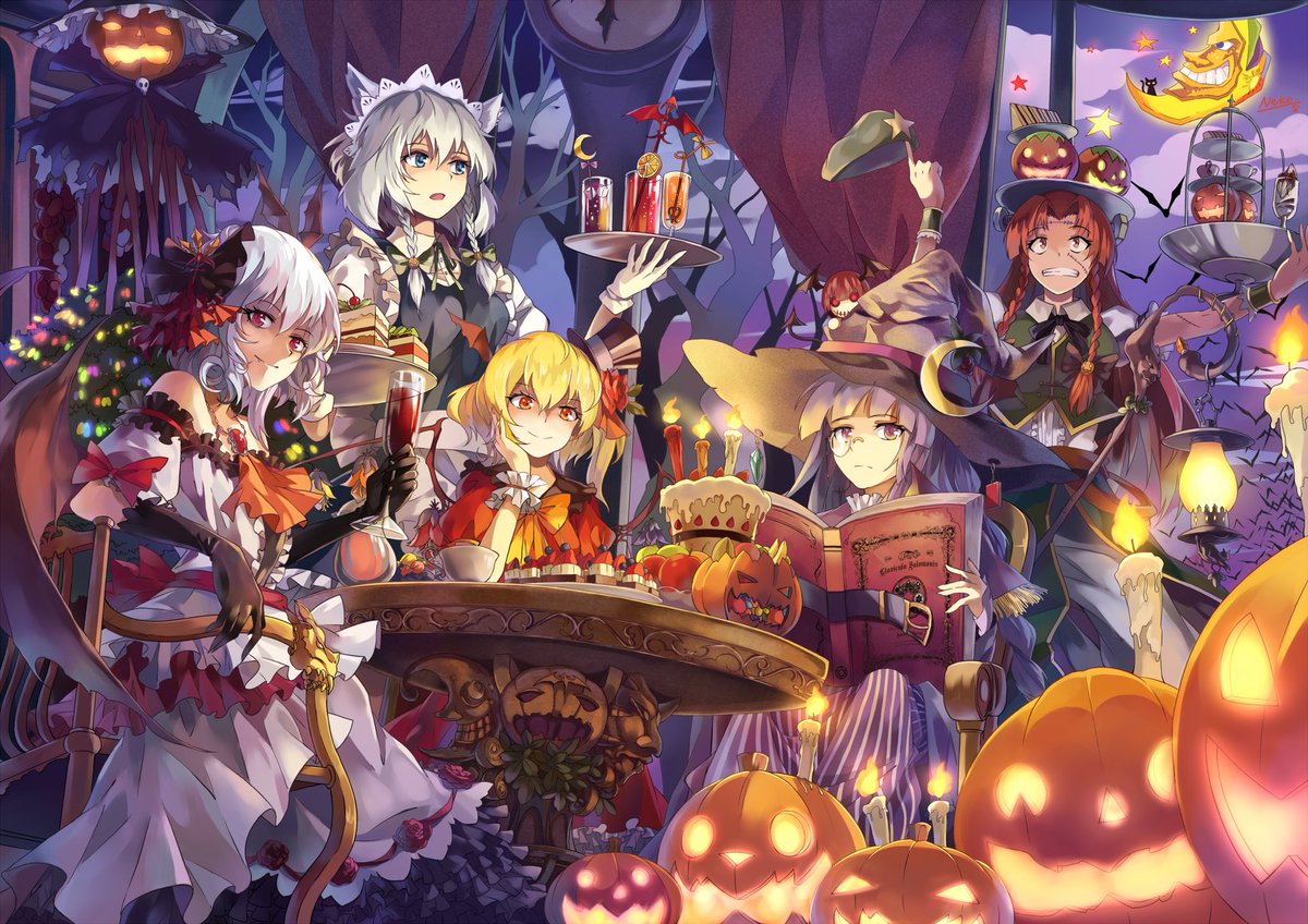 東方project高画質画像 紅魔館でハロウィン 東方project 紅魔館 レミリア スカーレット フランドール スカーレット 十六夜咲夜 パチュリー ノーレッジ 紅美鈴