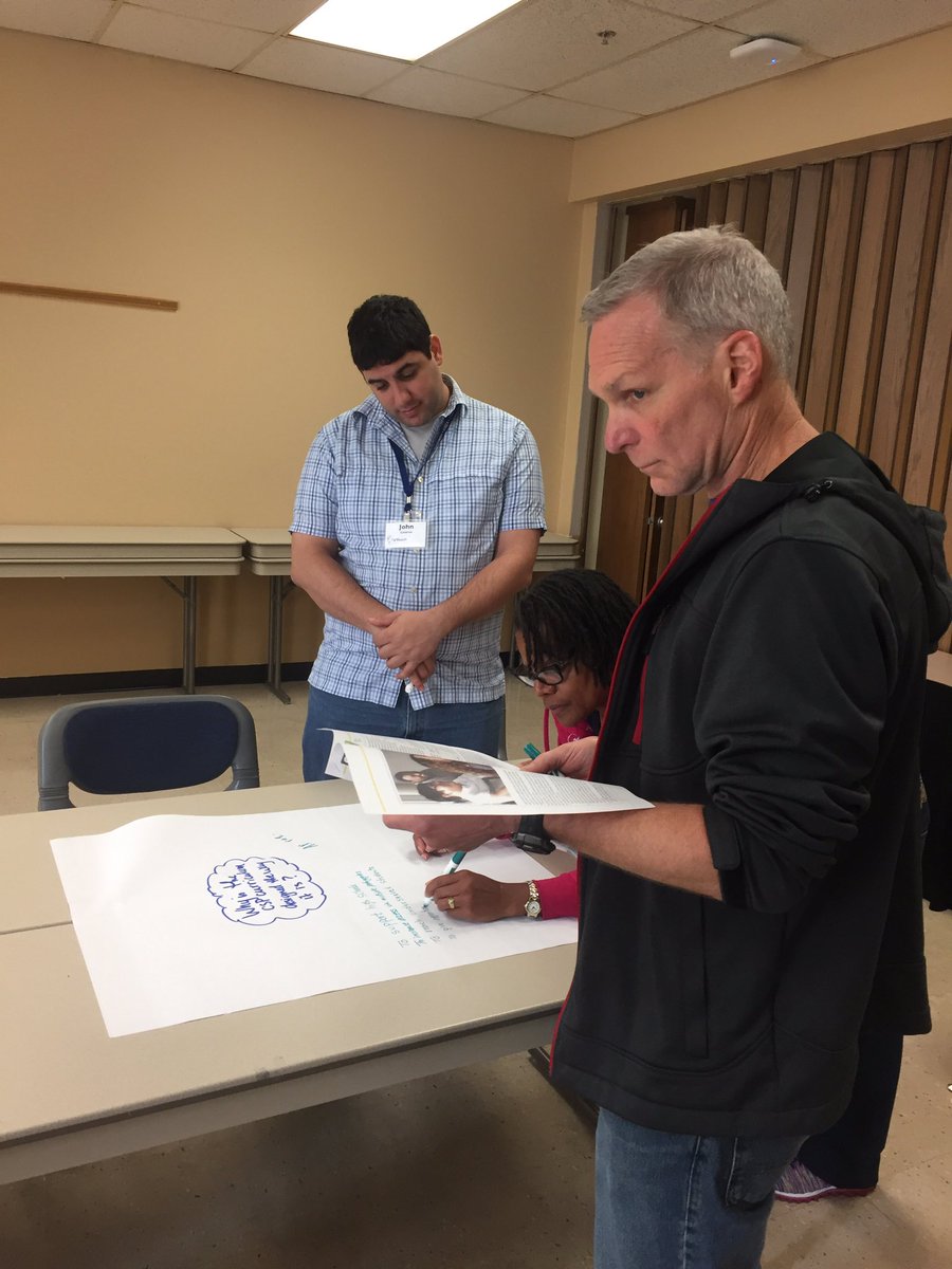 pepper0325's tweet photo. #UTeachCSP faciliators engaged in "silent discussion " about the core values of the #UTeachCS curriculum. Great group of educators! #uteach https://t.co/YGSDGoaAvO