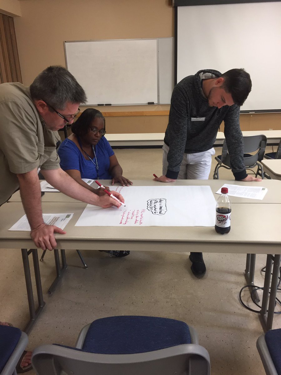 pepper0325's tweet photo. #UTeachCSP faciliators engaged in "silent discussion " about the core values of the #UTeachCS curriculum. Great group of educators! #uteach https://t.co/YGSDGoaAvO