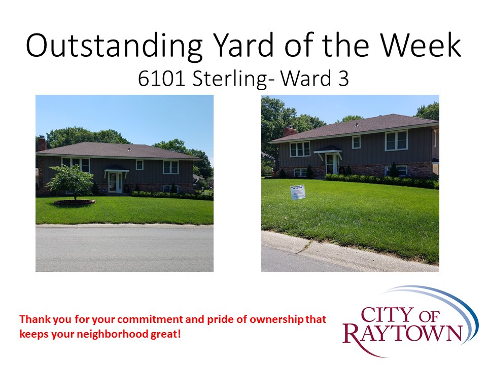 CityofRaytown's tweet photo. Raytown Yards of the Week! Congratulations, and thank you to the week's recipients for taking pride in their piece of Raytown #YardoftheWeek https://t.co/2fGuDePuZU