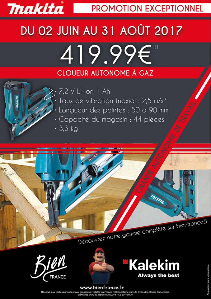 Bien_France's tweet photo. #SuperPromo sur le cloueur #MAKITA autonome à gaz pour béton. Nez fin, éclairage LED et grande autonomie pour de grande performance. https://t.co/oLzyhnJPJh