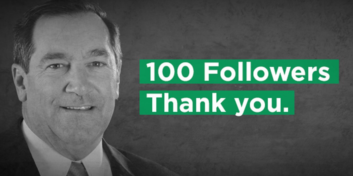 DCJoeDonnelly's tweet photo. We hit 100 followers today. Thank you! https://t.co/sRhfejODEk
